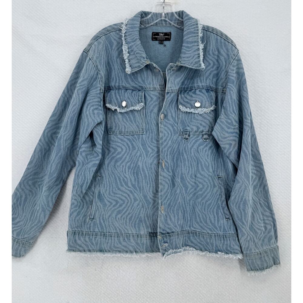 The Hideout Clothing Company Blue Denim Zebra Print Jacket Sz L Limited Edition